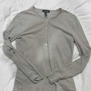 LRL Lauren Jeans Co. Ralph Lauren Light Gray Long-Sleeve Henley Tee